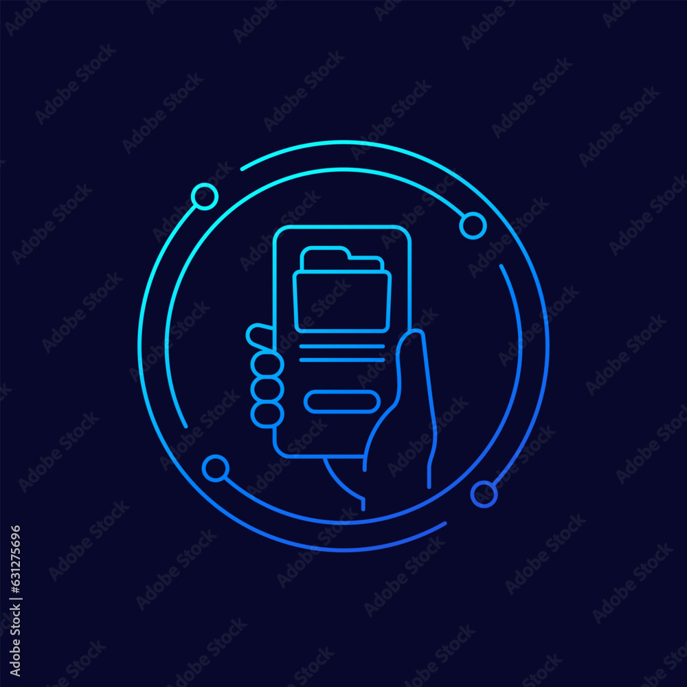 Sticker folder icon with a phone in hand, linear design