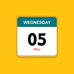 may 05 wednesday icon with yellow background, calender icon - obrazy, fototapety, plakaty
