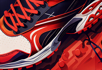 Detailed close-up view of men's sports shoes. Men's sneakers. Igenerated abstract illustration.