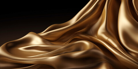 Abstract Background with 3D Wave Gold Gradient Silk Fabric. Christmas, wedding, bridal, valentine,...