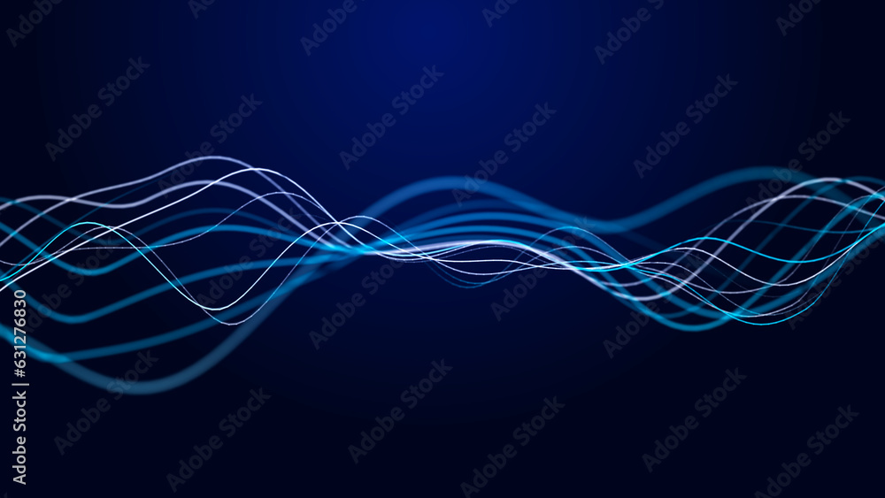 Poster futuristic wave of smooth lines.wire network technologies.cyber security background. 3d rendering.