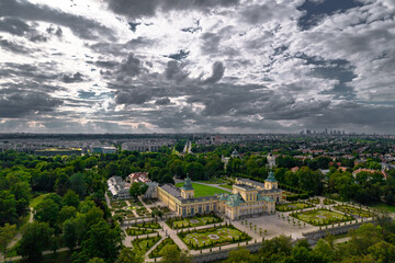 Wilanow, Warsaw, drone, bird view, aerial, city, urban, street, building, roof, sky, clouds, summer...