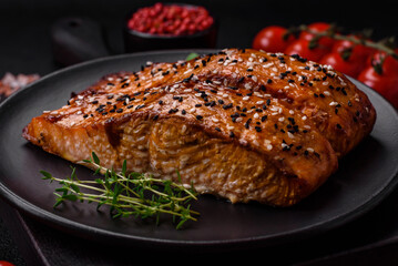 Delicious fresh grilled red fish with salt, spices and herbs