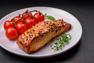 Delicious fresh grilled red fish with salt, spices and herbs