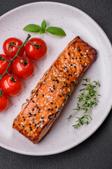Delicious fresh grilled red fish with salt, spices and herbs