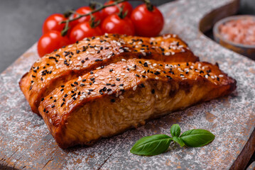 Delicious fresh grilled red fish with salt, spices and herbs