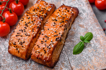 Delicious fresh grilled red fish with salt, spices and herbs