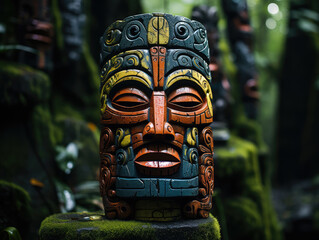 Tribal totem pole created with Generative AI Technology, ai, generative - obrazy, fototapety, plakaty
