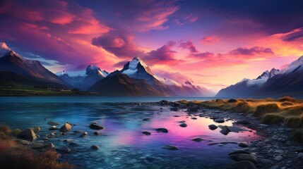 Fototapeta na wymiar purple sunset over the lake