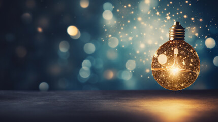 Fototapeta na wymiar Gold Christmas balls with lights on abstract defocused background