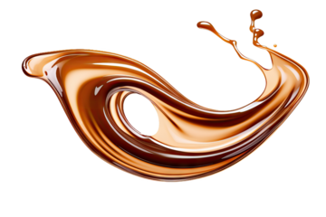 Brown cream coffee liquid swirl splash with little foundation bubbles isolated on clear png background, liquid fluid element flowing in form of wave,  with Generative Ai.