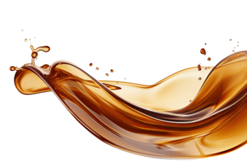 Brown cream coffee liquid swirl splash with little foundation bubbles isolated on clear png background, liquid fluid element flowing in form of wave,  with Generative Ai.