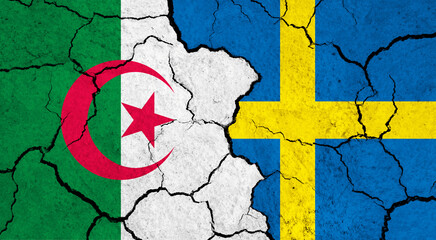 Flags of Algeria and Sweden on cracked surface - politics, relationship concept