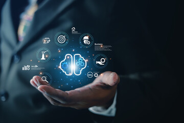 businessman hand light bulb global internet connection Internet cloud technology for digital marketing business finance and banking digital link technology big data
