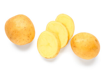 Fresh raw potatoes on white background