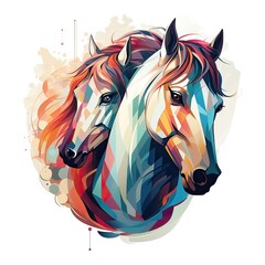 Horse head with abstract colorful background. Hand drawn vector illustration