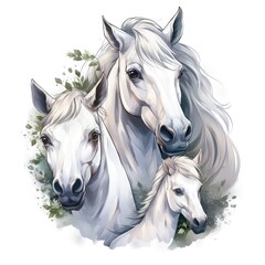 Horses portrait. Watercolor hand drawn illustration isolated on white background