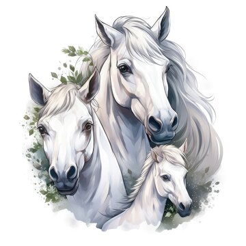 Horses portrait. Watercolor hand drawn illustration isolated on white background