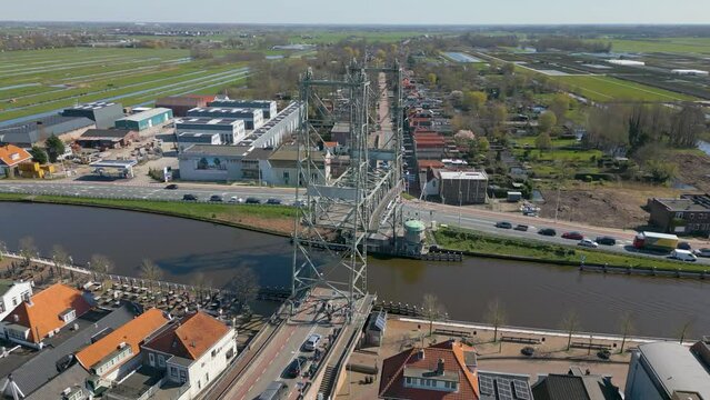 Aerial drone video of the lift bridge in Waddinxveen, the Netherlands