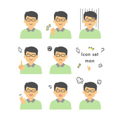 Stock Illustration: Facial expression _man with glasses_ variation set