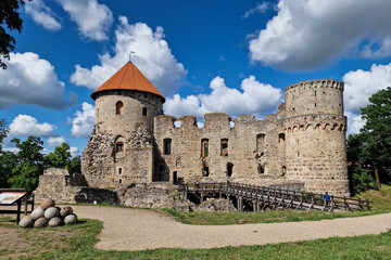 Fototapeta na wymiar Ruins of the medieval Livonian castle in Cesis town, Latvia.