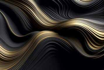 Elegant Contrasts: Embracing the Dynamic Blend of Black and Gold Waves in a Stylish Design, ai generative
