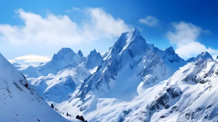 Fototapete Mont Blanc Panoramic view of Mont Blanc massif in winter, France