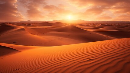 the sun is setting over a desert with sand dunes and mountains.  generative ai