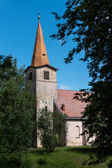 Fototapeta na wymiar Nitaure lutheran church in sunny summer day, Latvia.
