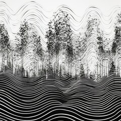 Black And White Halftone Screen Print Vibration Wave Frequency White Background. Generative AI