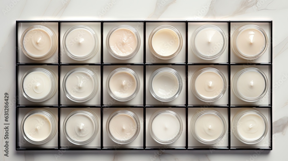 Poster a display of twelve candles in a black box on a marble surface. generative ai