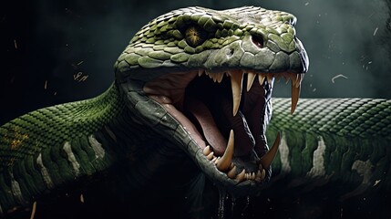 Wrath of the Anaconda: Giant Snake Unleashed, Angry and Scary, Generative AI - obrazy, fototapety, plakaty