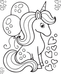 Free vector cute coloring book with unicorn -unicorn love coloring pages 