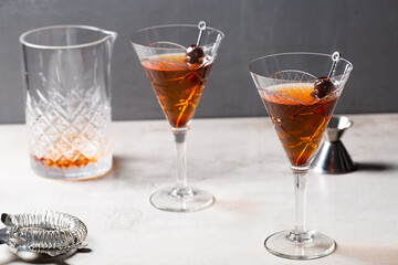 Alcoholic classic Bourbon whiskey Manhattan Cocktail	