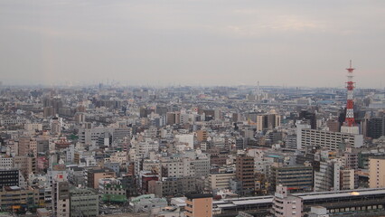 Fototapeta na wymiar Osaka's vast metropolitan area from high above