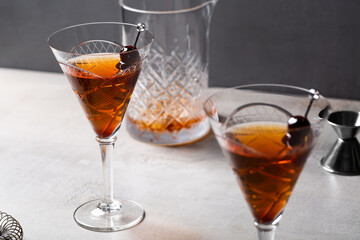 Alcoholic classic Bourbon whiskey Manhattan Cocktail	