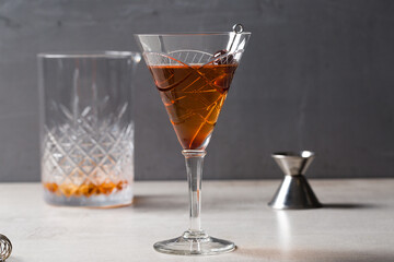 Alcoholic classic Bourbon whiskey Manhattan Cocktail	