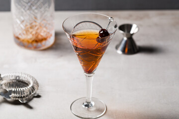 Alcoholic classic Bourbon whiskey Manhattan Cocktail	