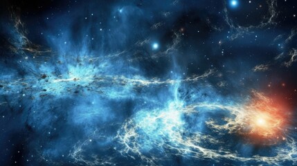 Background Cosmic Waves: Waves of vibrant blues and stardust that create a background reminiscent of the cosmos