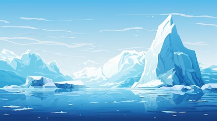  an iceberg floating in the ocean with icebergs in the background.  generative ai