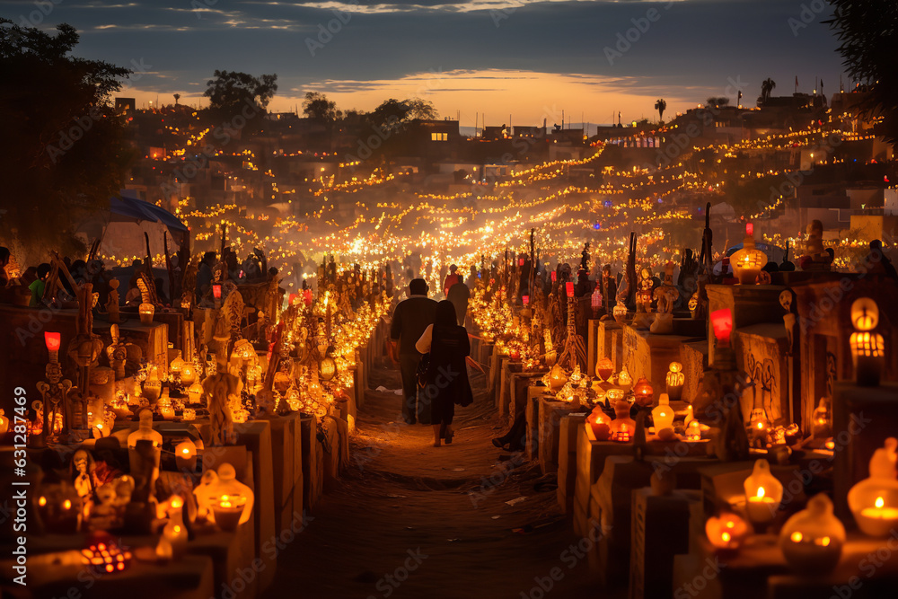 Canvas Prints Illuminating the Night: A Mexican Cemetery Lit by Candles During the Sacred Day of the Dead Festival