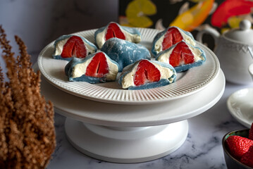 Japanese mochi with cream cheese and strawberries