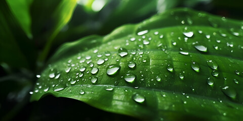 Fresh Growth of Nature in Spring Rain, A leaf with water droplets on it