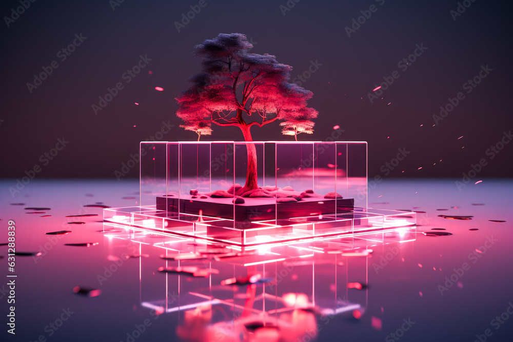 Poster abstract background with a tree in the form of a cube