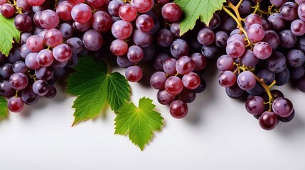 Close up of Bunch of grapes on white background. Top view. Copy space plase. AI generated
