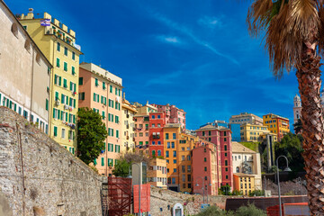 Fototapeta na wymiar Colorful houses in Genoa, Liguria, Italy