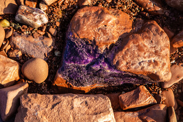 Raw amethysts on the shores of the White Sea.