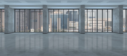 Urban Workspace Serenity Empty Office with City Building background