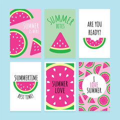 Summer cards collection with watermelon elements