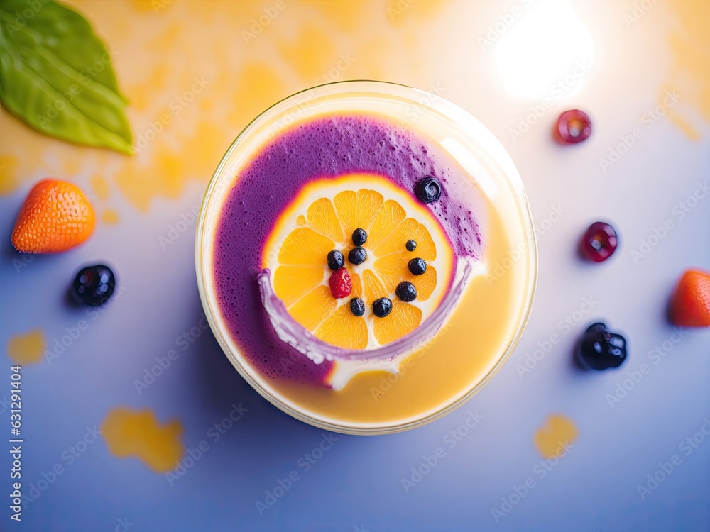 Poster top view of smoothie isolated bright image. ai generative